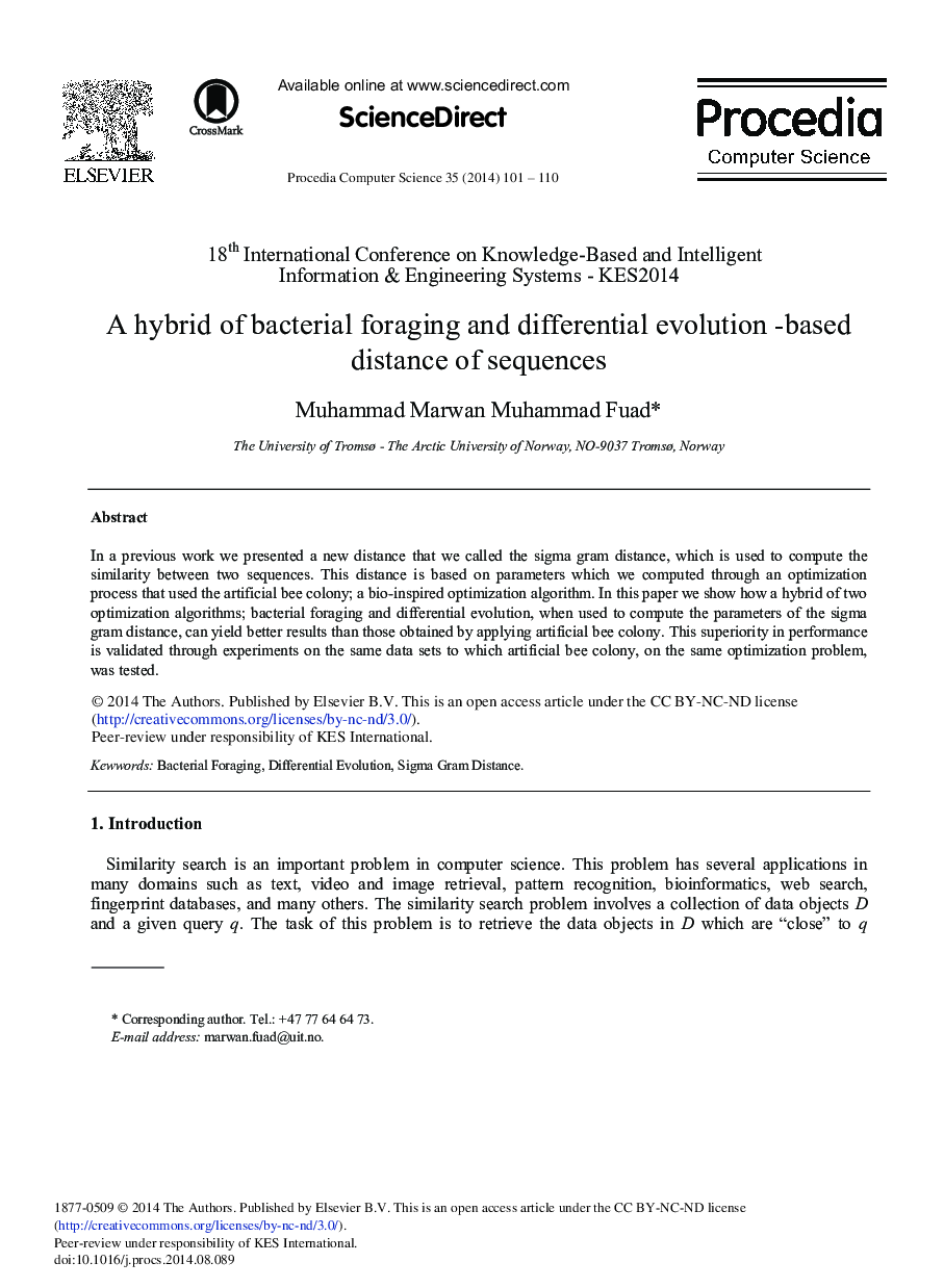 A Hybrid of Bacterial Foraging and Differential Evolution -based Distance of Sequences 