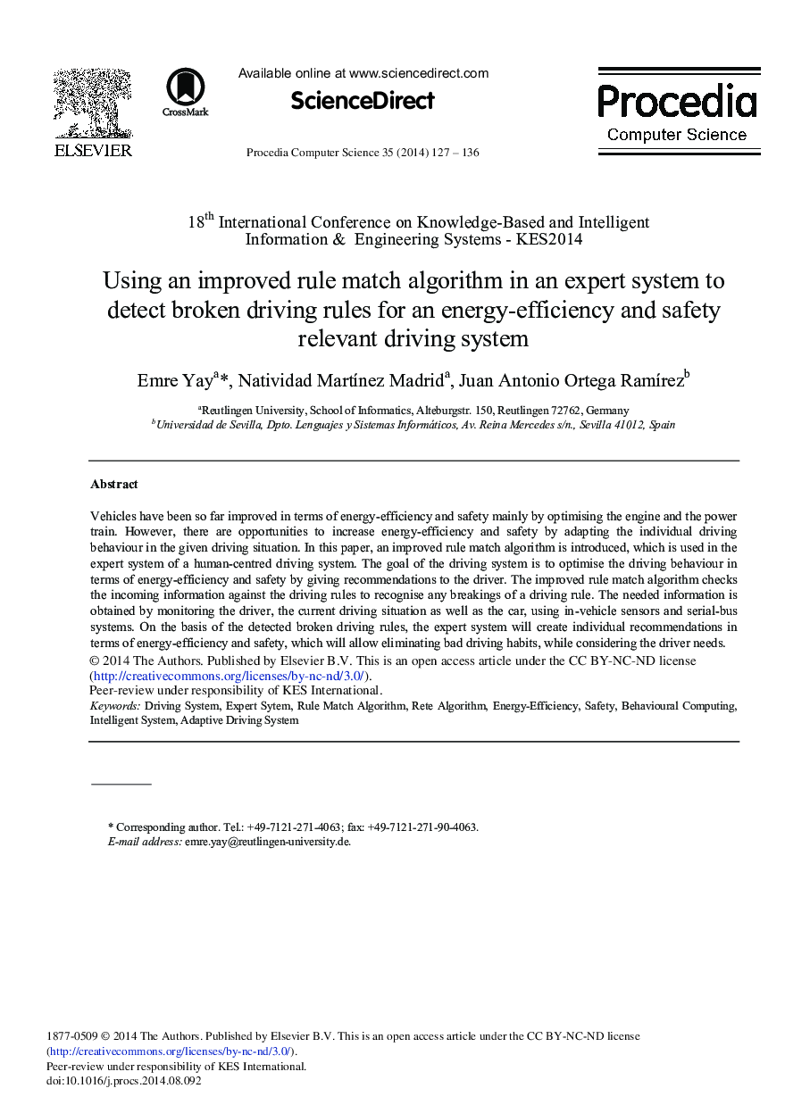 Using an Improved Rule Match Algorithm in an Expert System to Detect Broken Driving Rules for an Energy-efficiency and Safety Relevant Driving System 