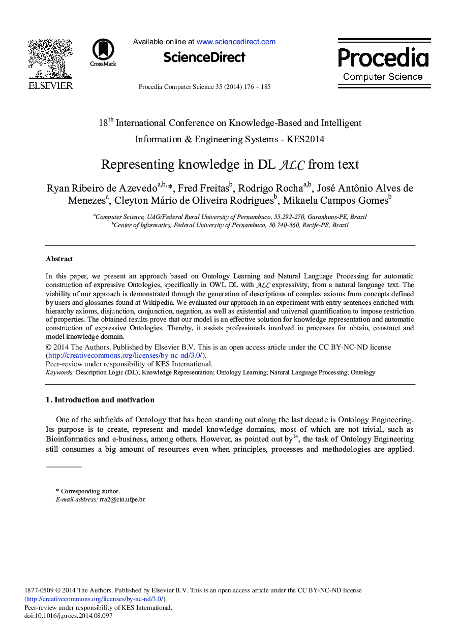 Representing Knowledge in DL ALC from Text 