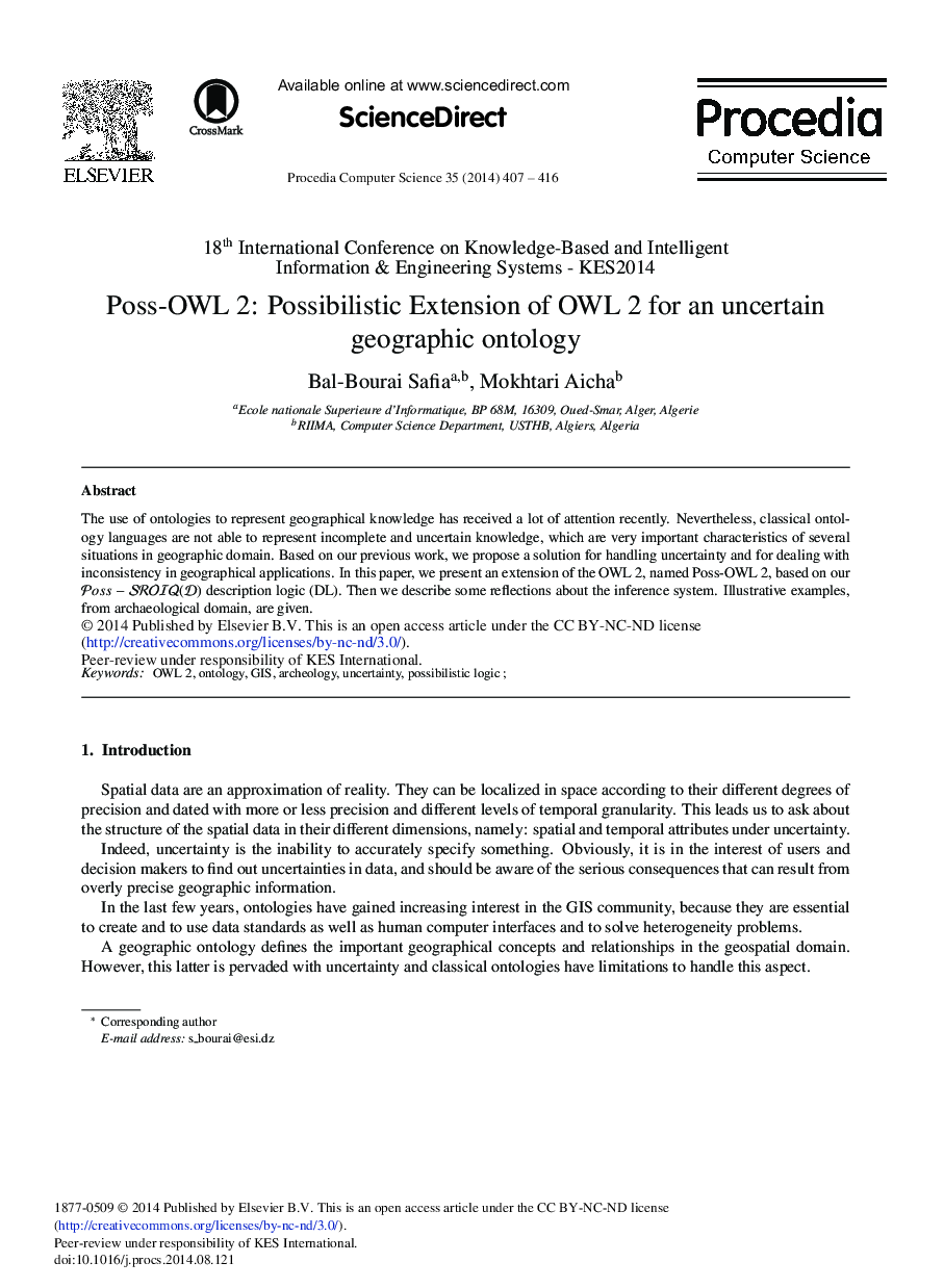 Poss-OWL 2: Possibilistic Extension of OWL 2 for an Uncertain Geographic Ontology 