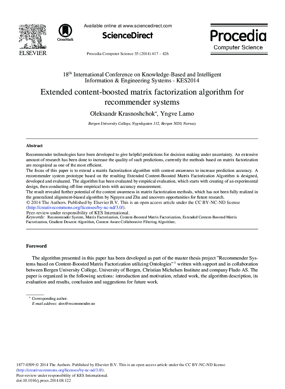 Extended Content-boosted Matrix Factorization Algorithm for Recommender Systems 