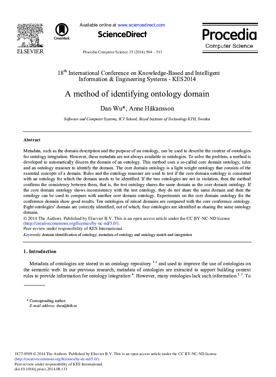 A Method of Identifying Ontology Domain 