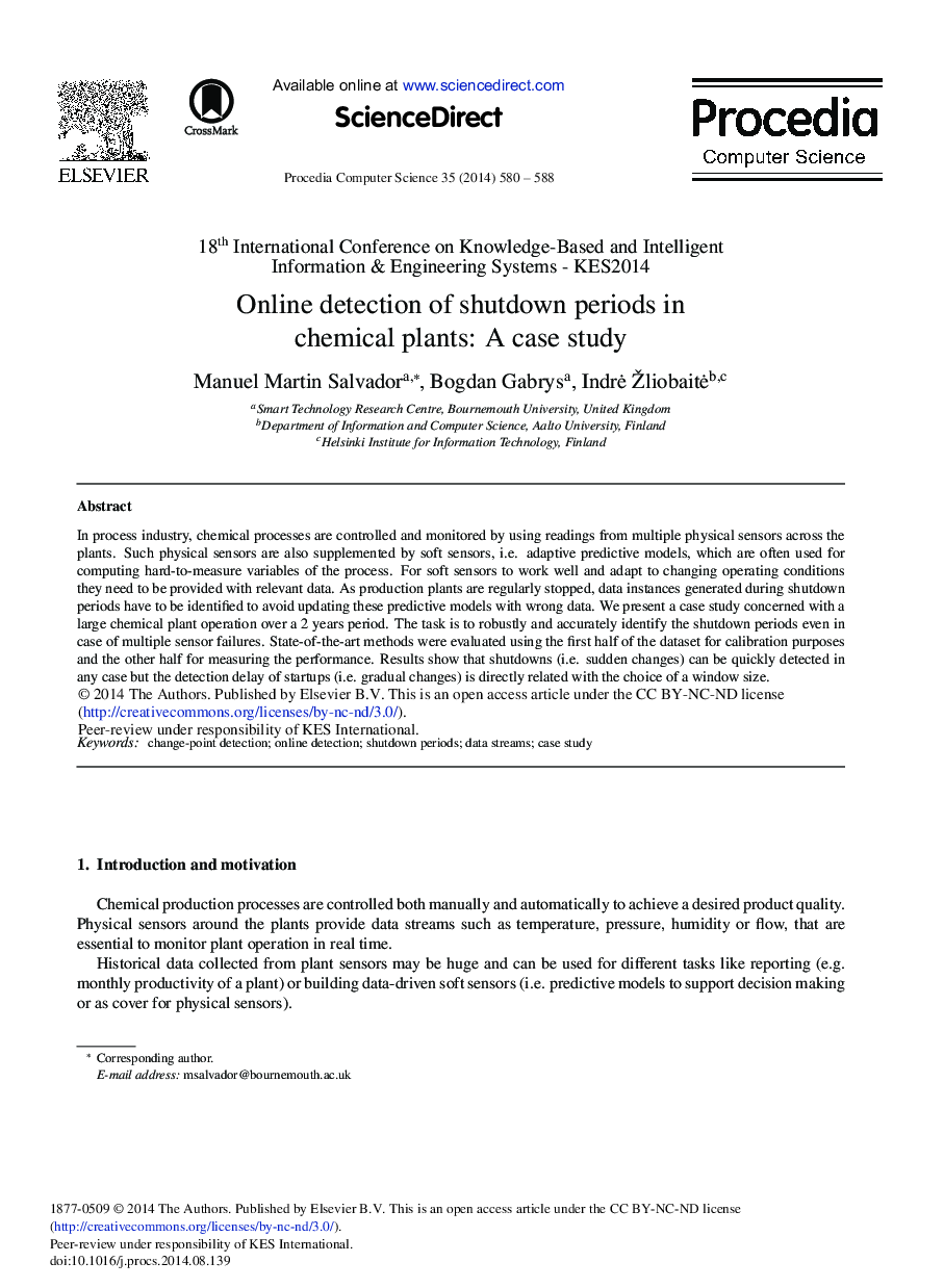 Online Detection of Shutdown Periods in Chemical Plants: A Case Study 