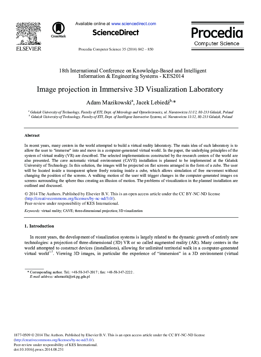 Image Projection in Immersive 3D Visualization Laboratory 