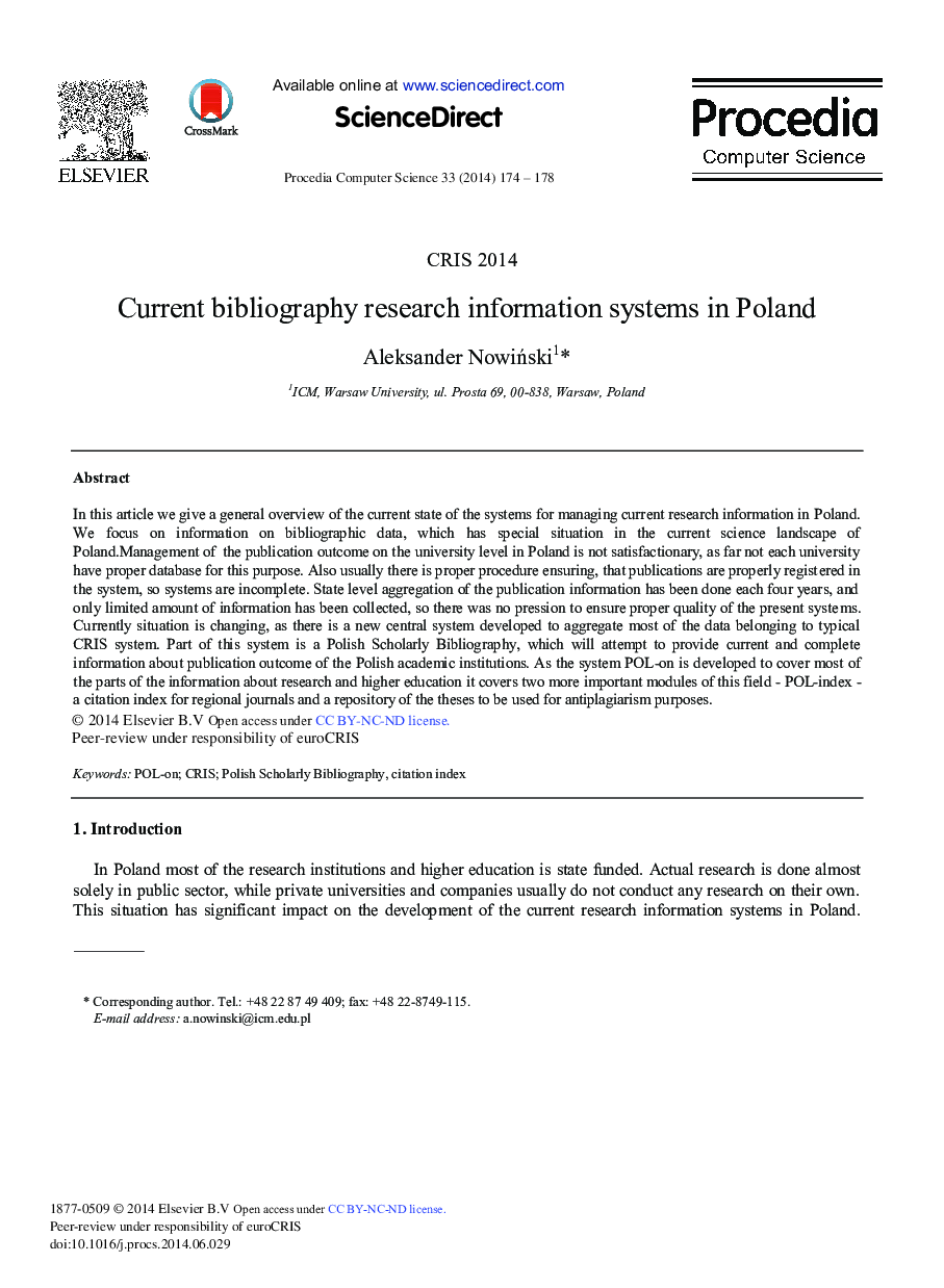 Current Bibliography Research Information Systems in Poland 