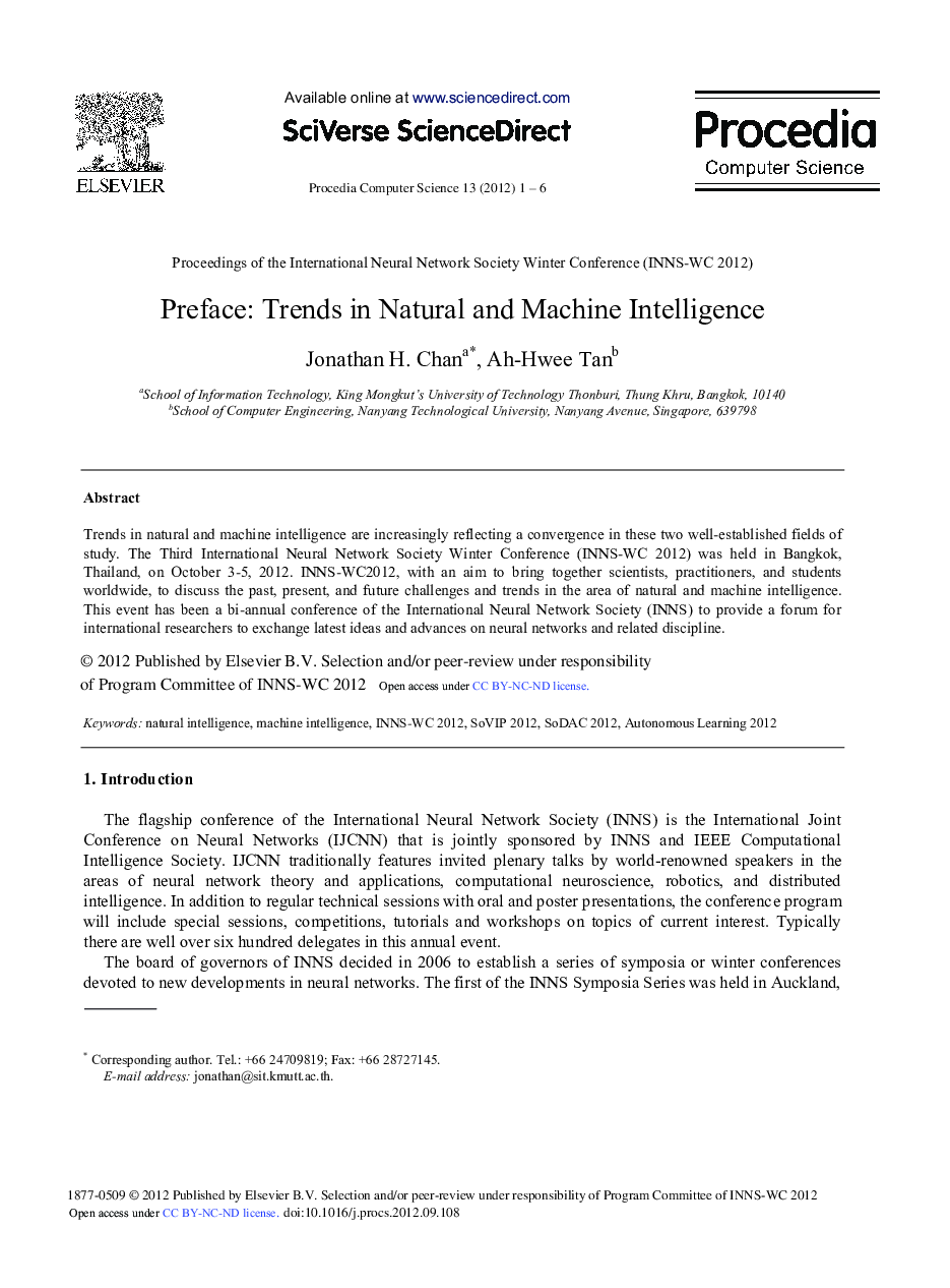Preface: Trends in Natural and Machine Intelligence