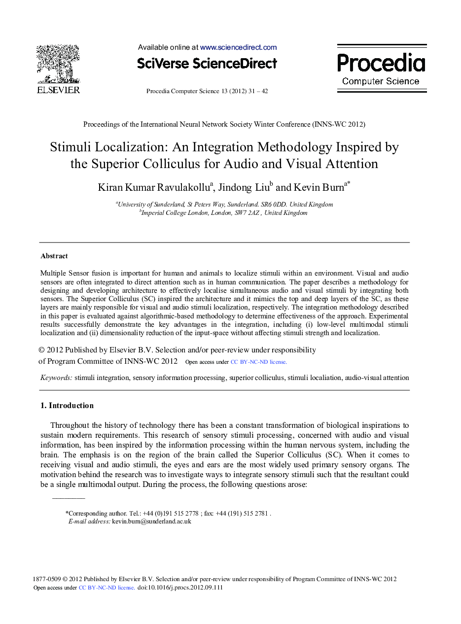 Stimuli Localization: An Integration Methodology Inspired by the Superior Colliculus for Audio and Visual Attention
