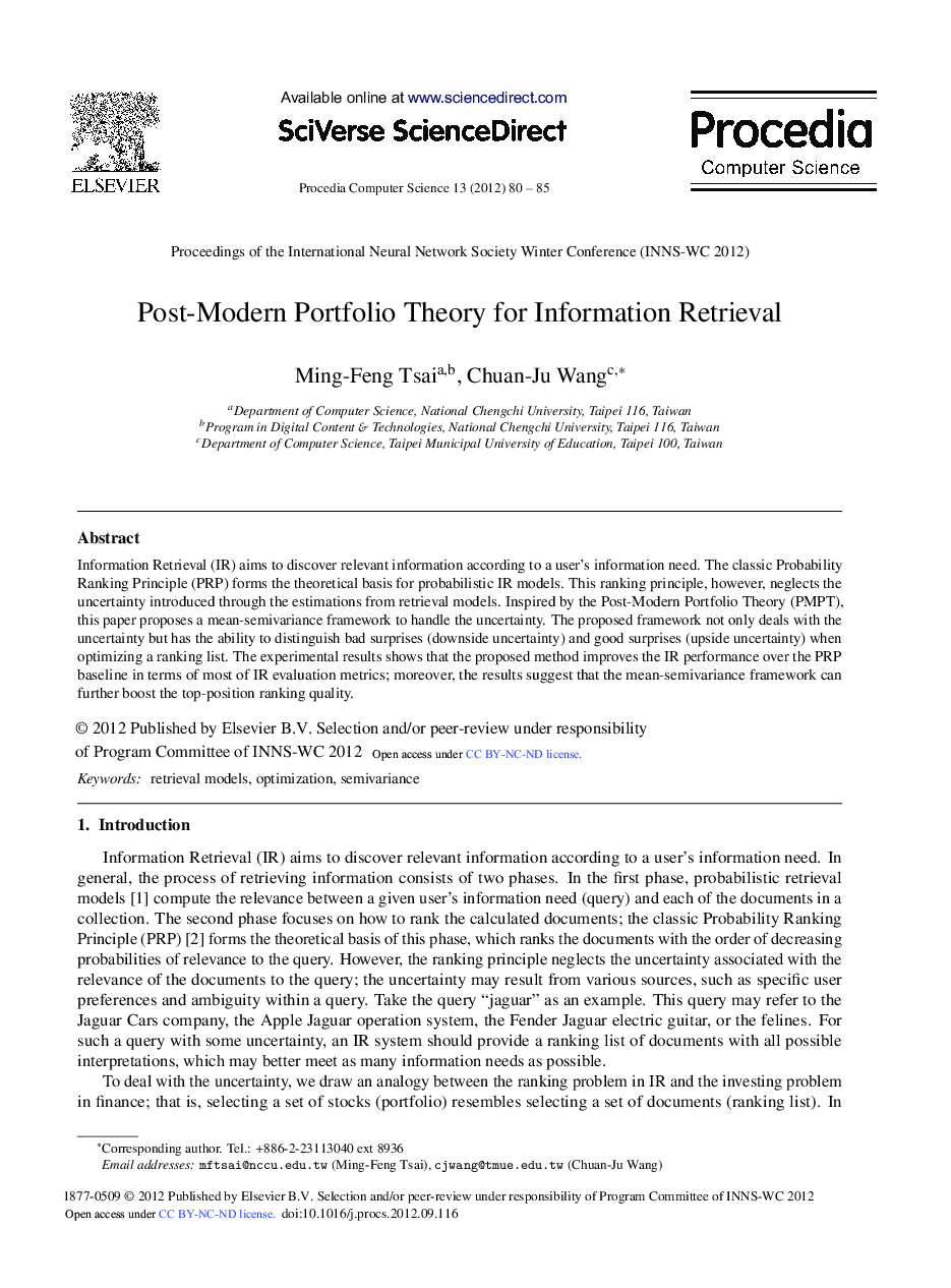 Post-Modern Portfolio Theory for Information Retrieval