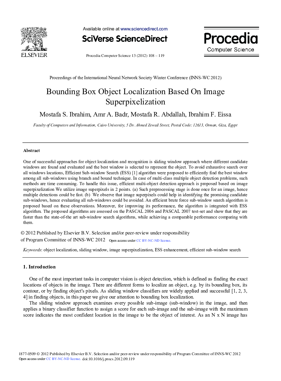 Bounding Box Object Localization Based On Image Superpixelization