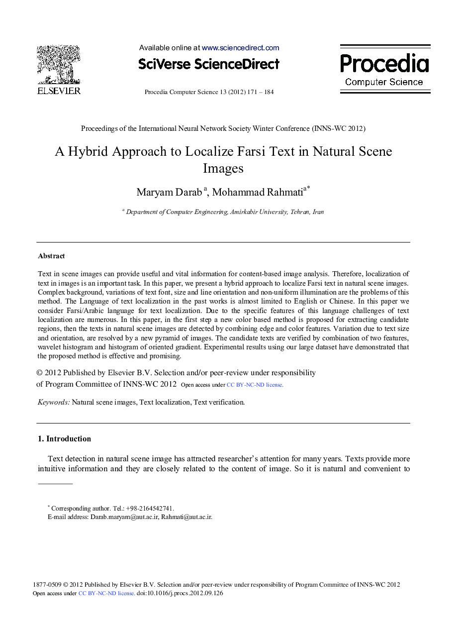 A Hybrid Approach to Localize Farsi Text in Natural Scene Images