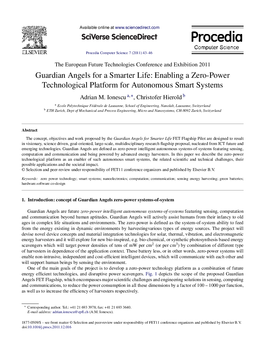 Guardian Angels for a Smarter Life: Enabling a Zero-Power Technological Platform for Autonomous Smart Systems