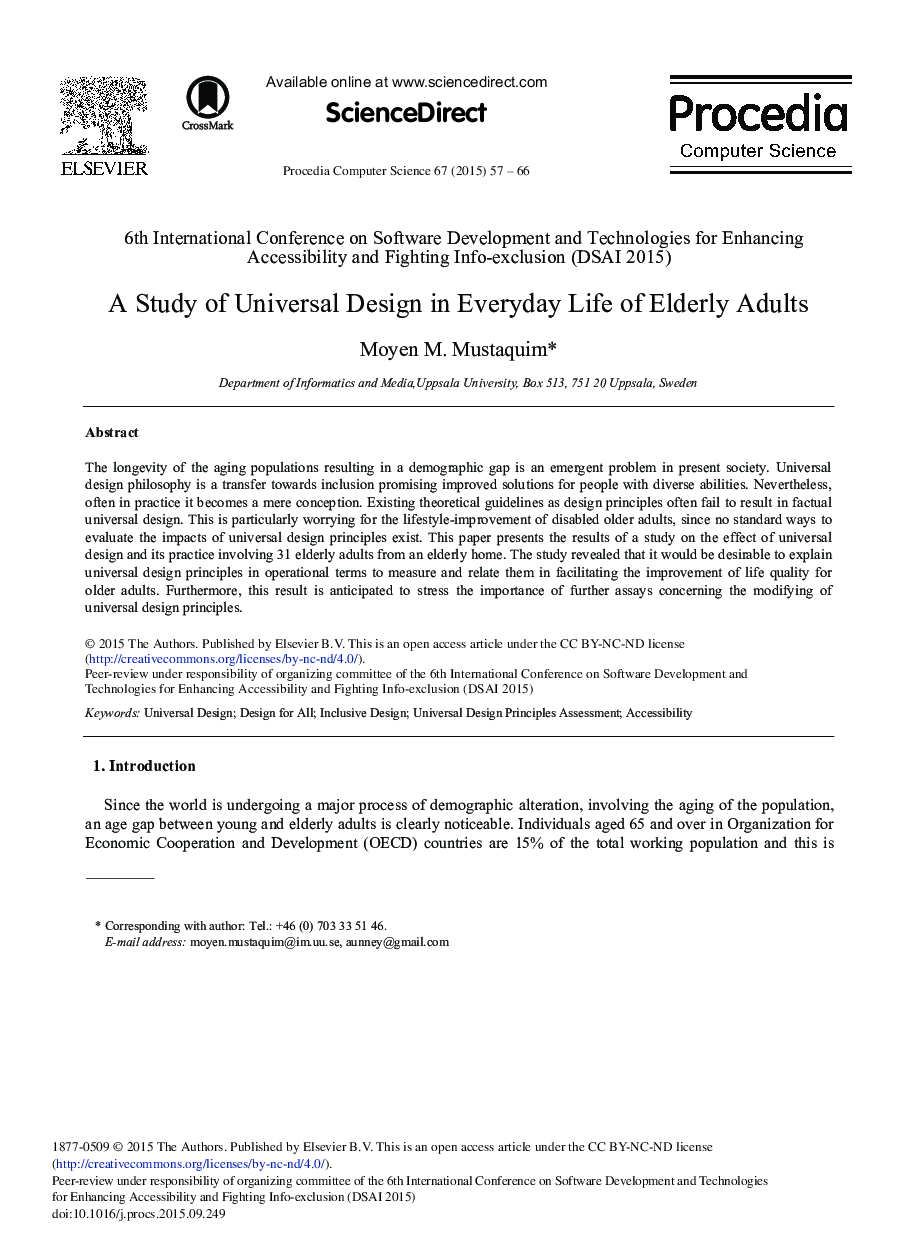 A Study of Universal Design in Everyday Life of Elderly Adults 