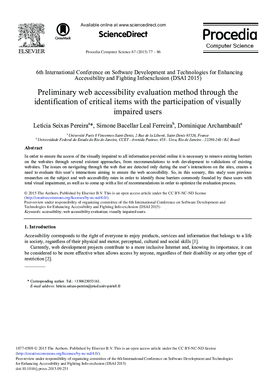 Preliminary Web Accessibility Evaluation Method through the Identification of Critical Items with the Participation of Visually Impaired Users 