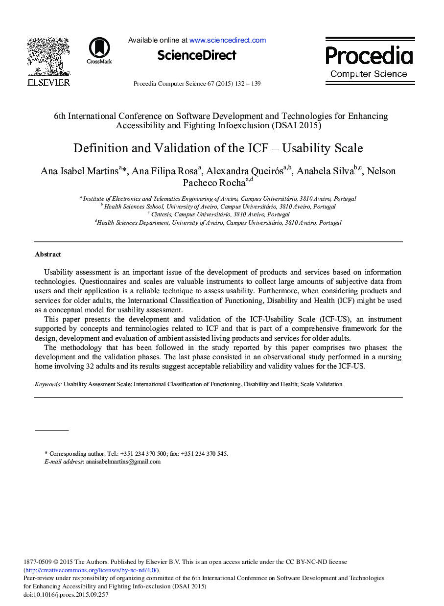 Definition and Validation of the ICF – Usability Scale 