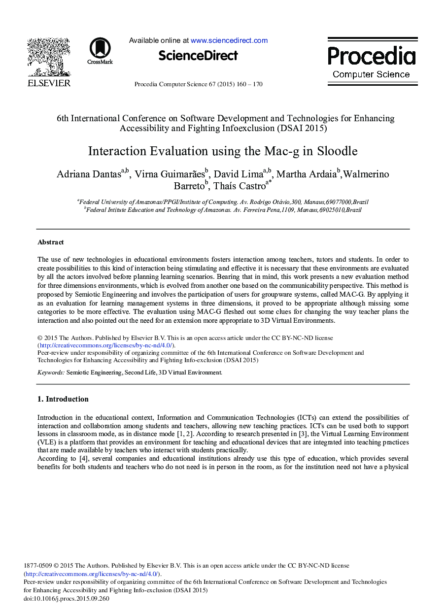 Interaction Evaluation Using the Mac-g in Sloodle 