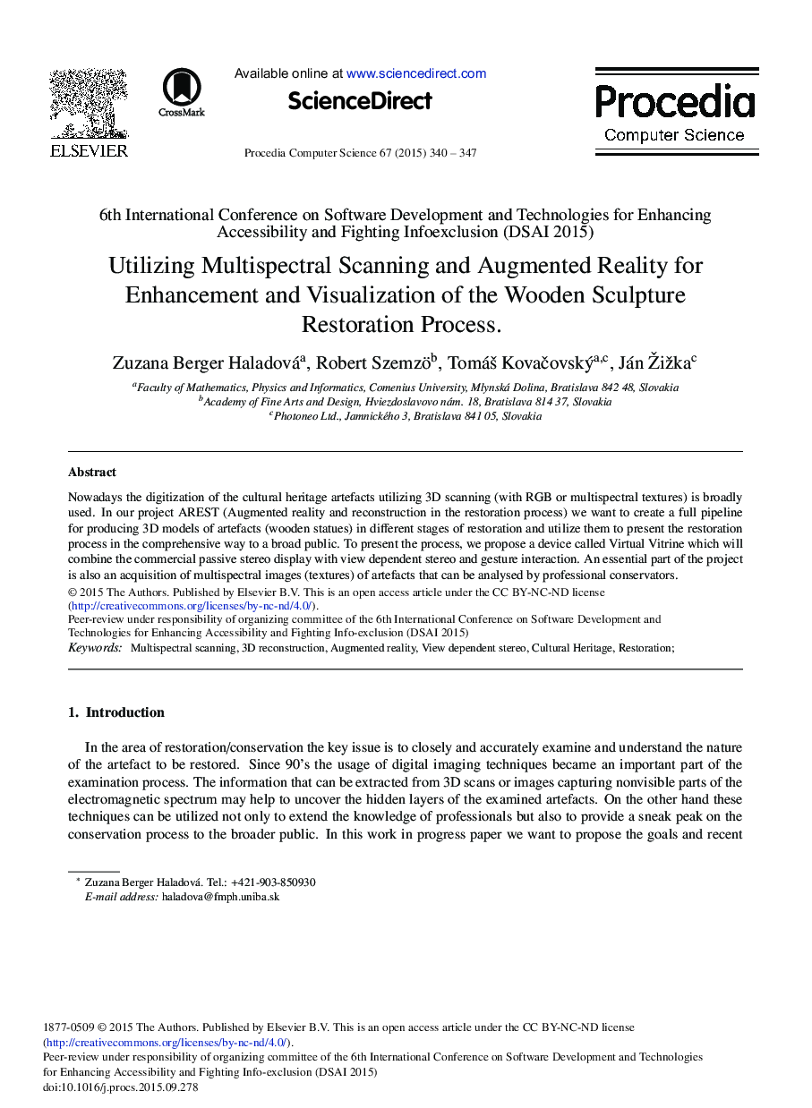 Utilizing Multispectral Scanning and Augmented Reality for Enhancement and Visualization of the Wooden Sculpture Restoration Process 