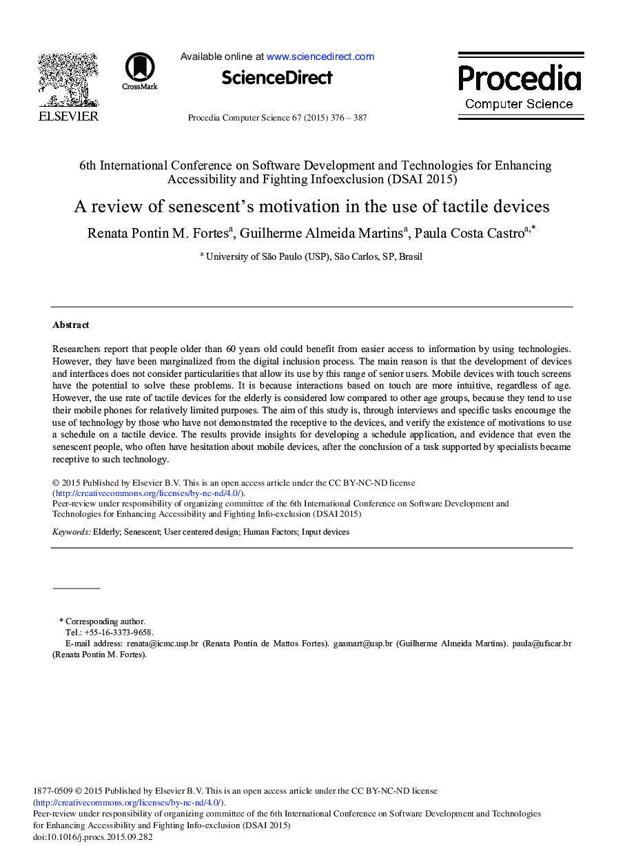 A Review of Senescent's Motivation in the Use of Tactile Devices 