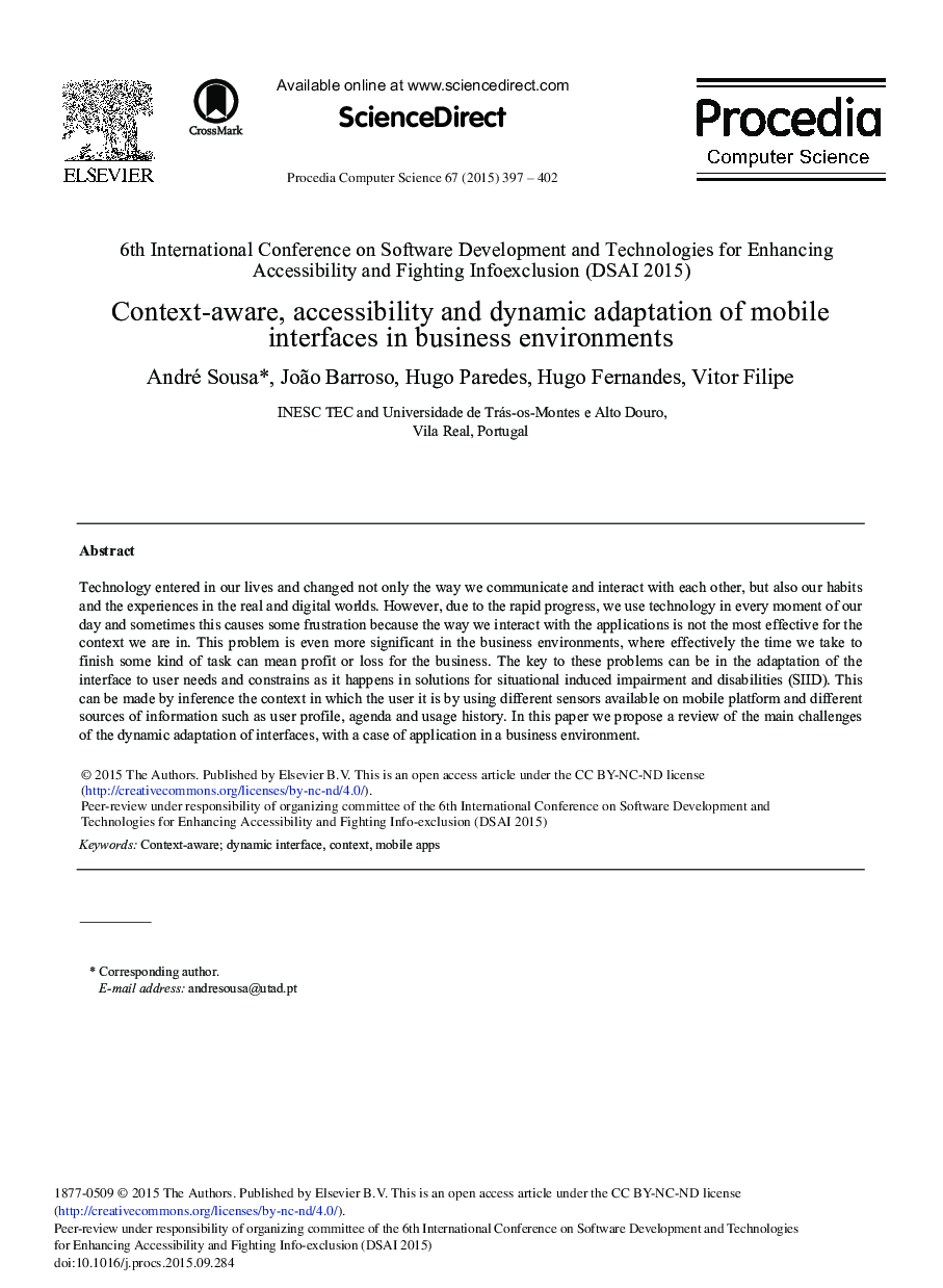 Context-aware, Accessibility and Dynamic Adaptation of Mobile Interfaces in Business Environments 