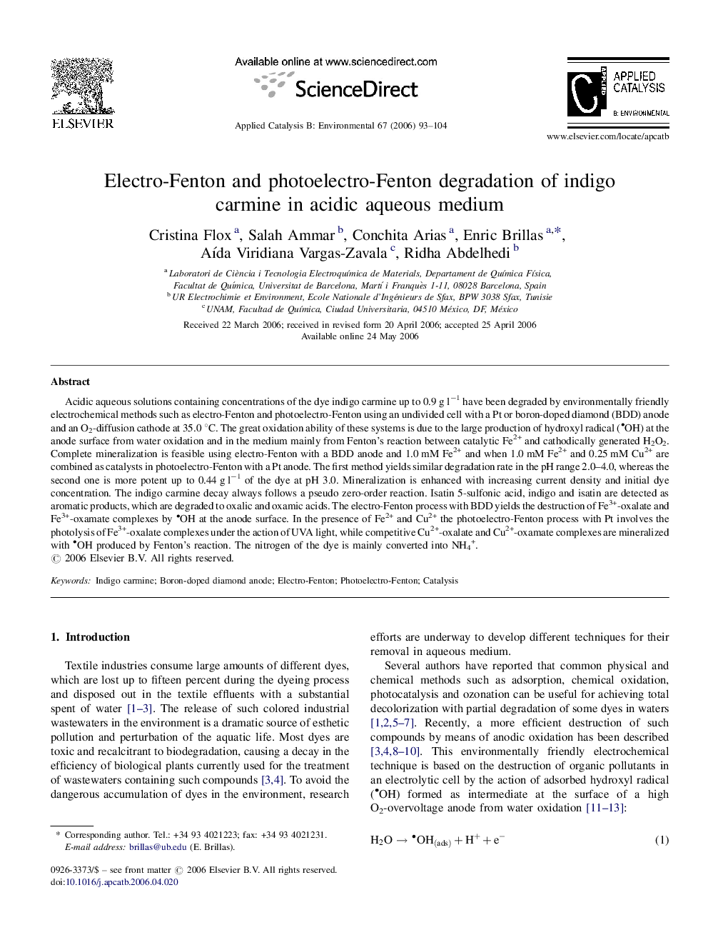 Electro-Fenton and photoelectro-Fenton degradation of indigo carmine in acidic aqueous medium