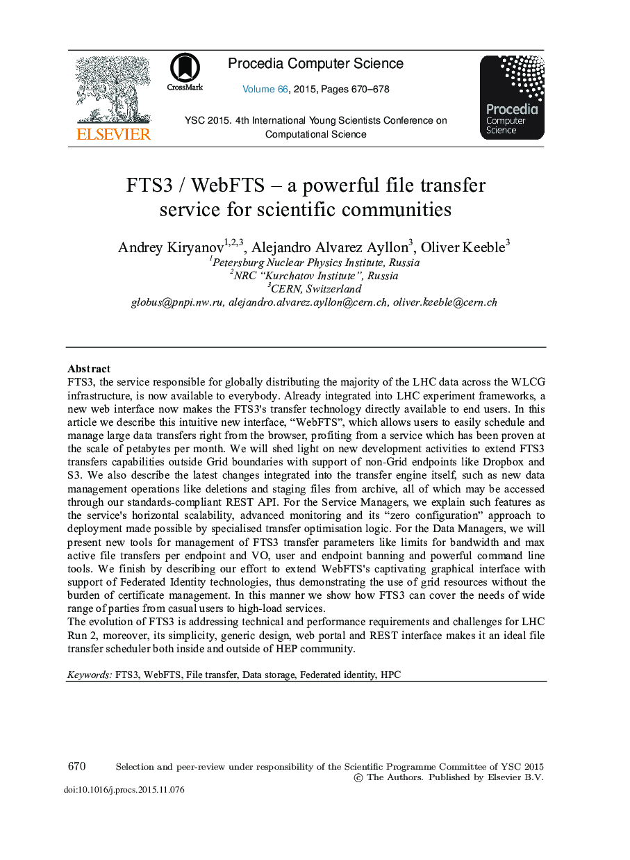 FTS3 / WebFTS – A Powerful File Transfer Service for Scientific Communities 