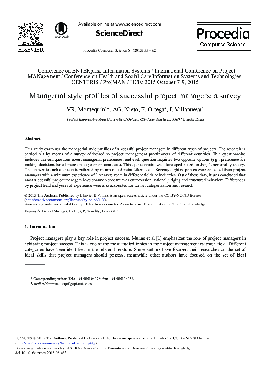 Managerial Style Profiles of Successful Project Managers: A Survey 