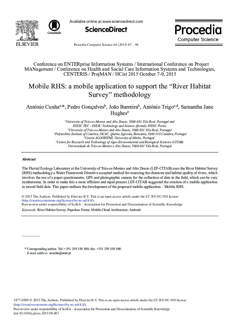 Mobile RHS: A Mobile Application to Support the “River Habitat Survey” Methodology 