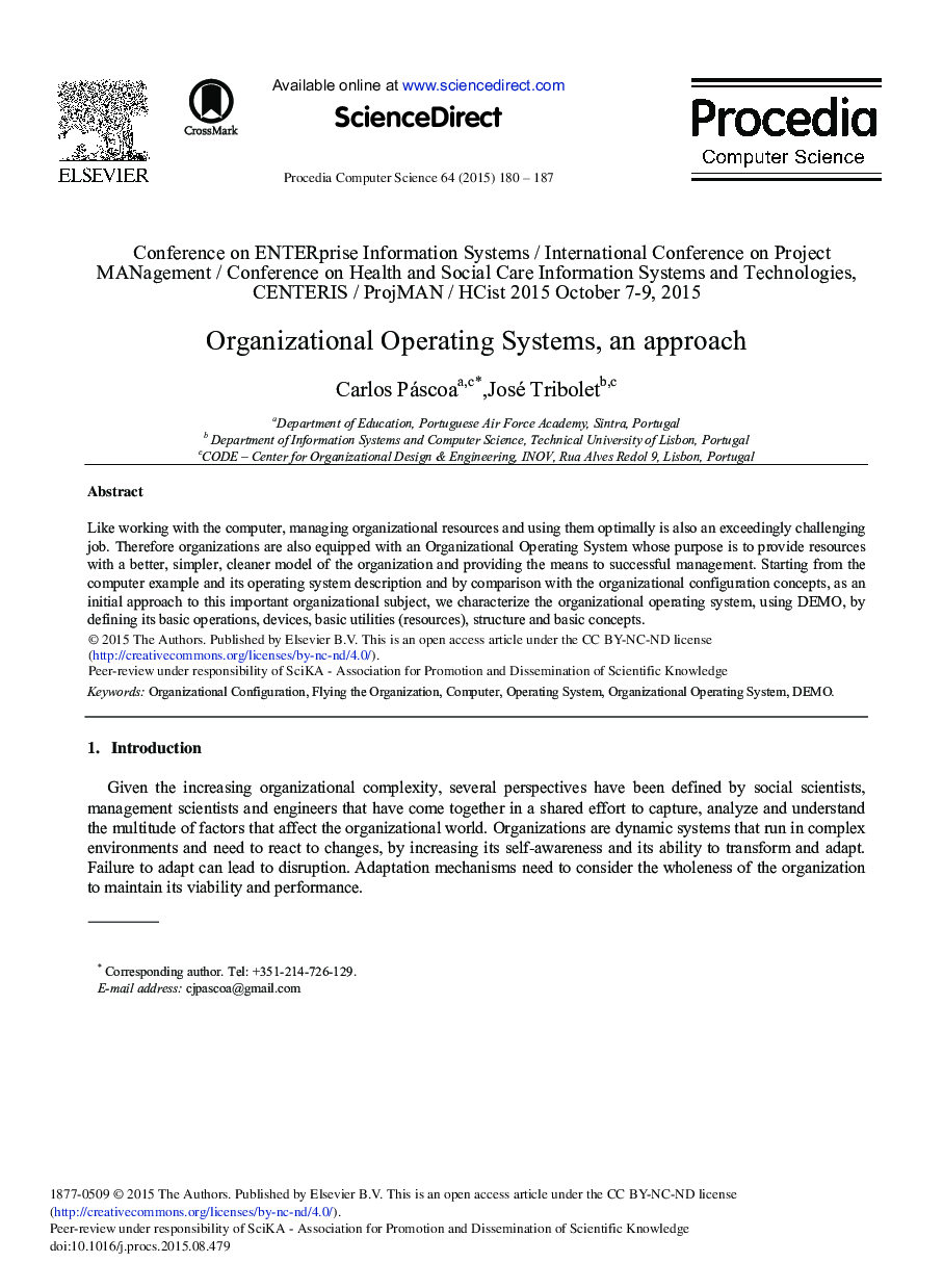 Organizational Operating Systems, an Approach 