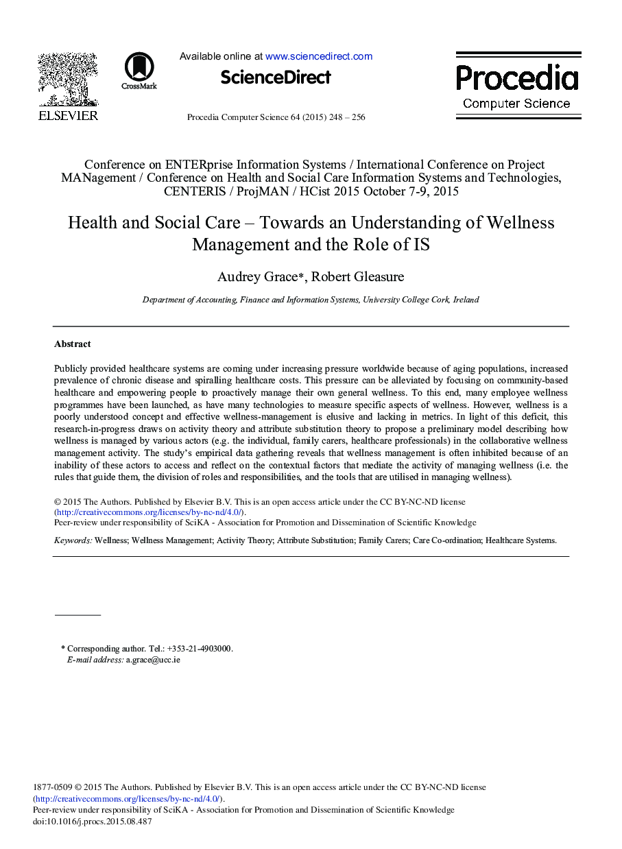 Health and Social Care – Towards an Understanding of Wellness Management and the Role of IS 