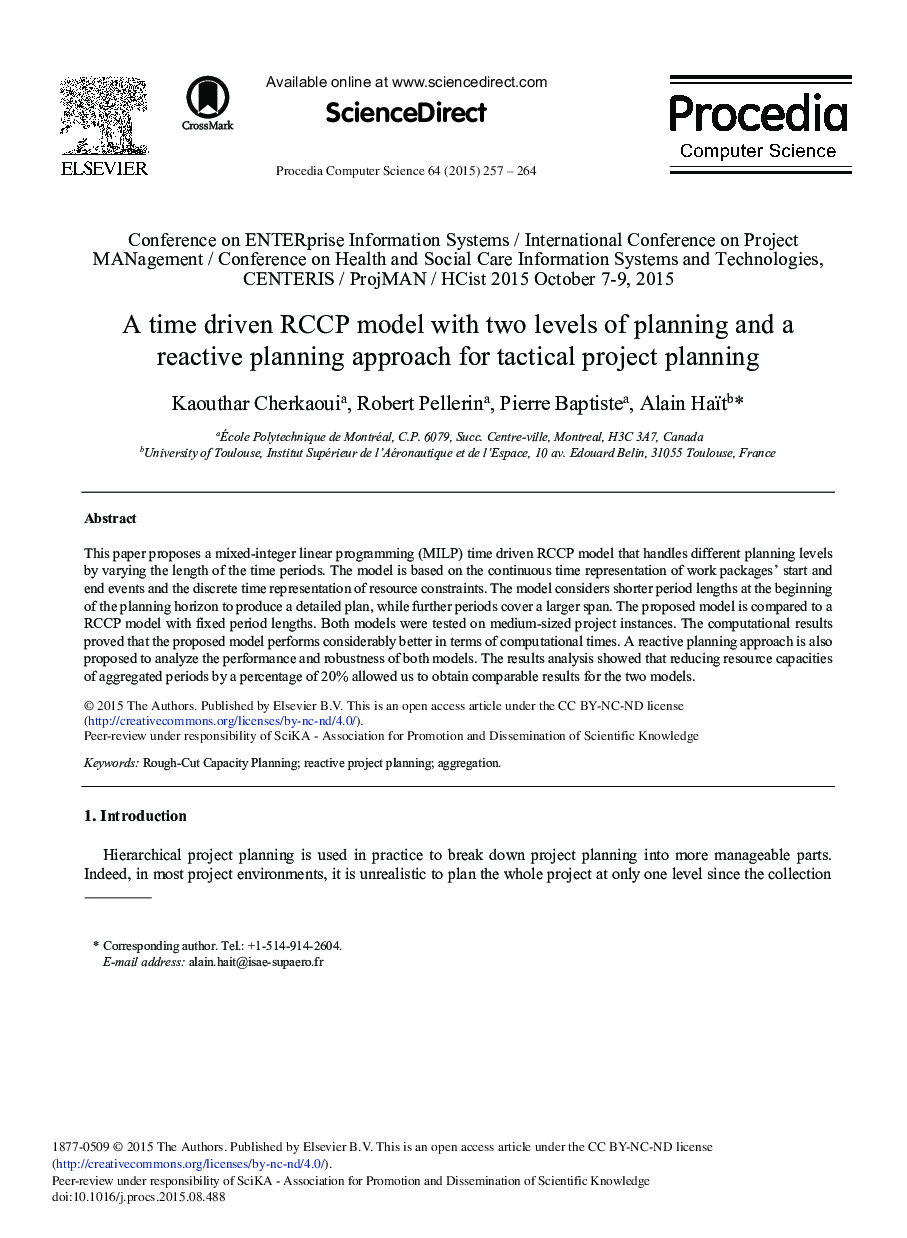A Time Driven RCCP Model with Two Levels of Planning and a Reactive Planning Approach for Tactical Project Planning 