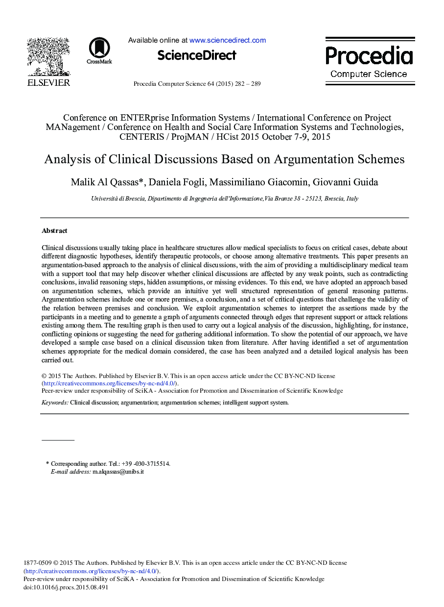 Analysis of Clinical Discussions Based on Argumentation Schemes 
