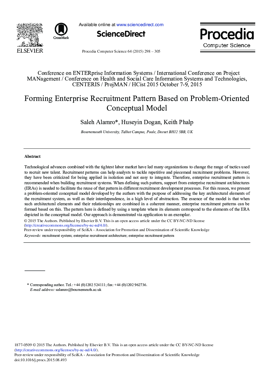Forming Enterprise Recruitment Pattern Based on Problem-Oriented Conceptual Model 