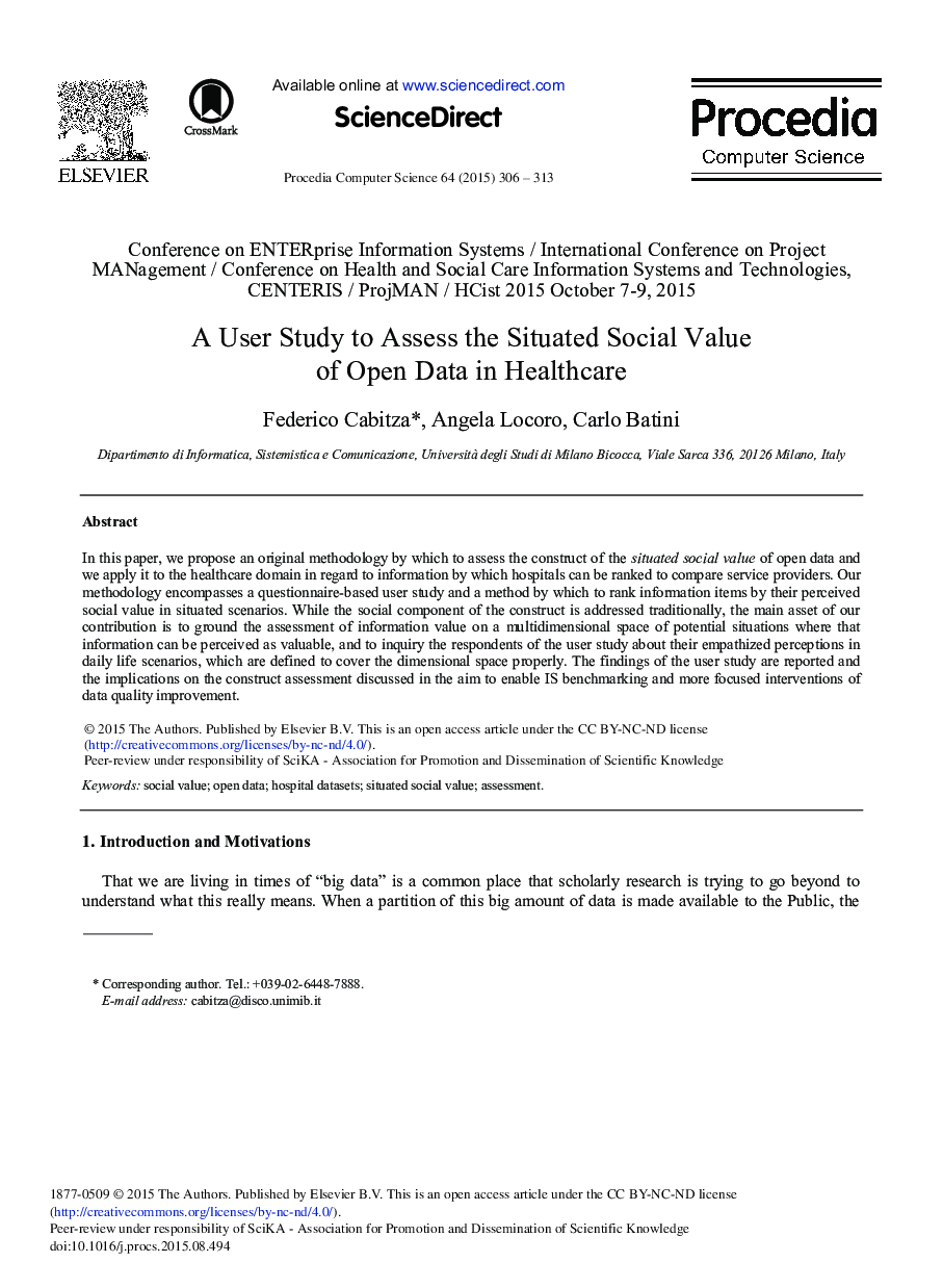 A User Study to Assess the Situated Social Value of Open Data in Healthcare 