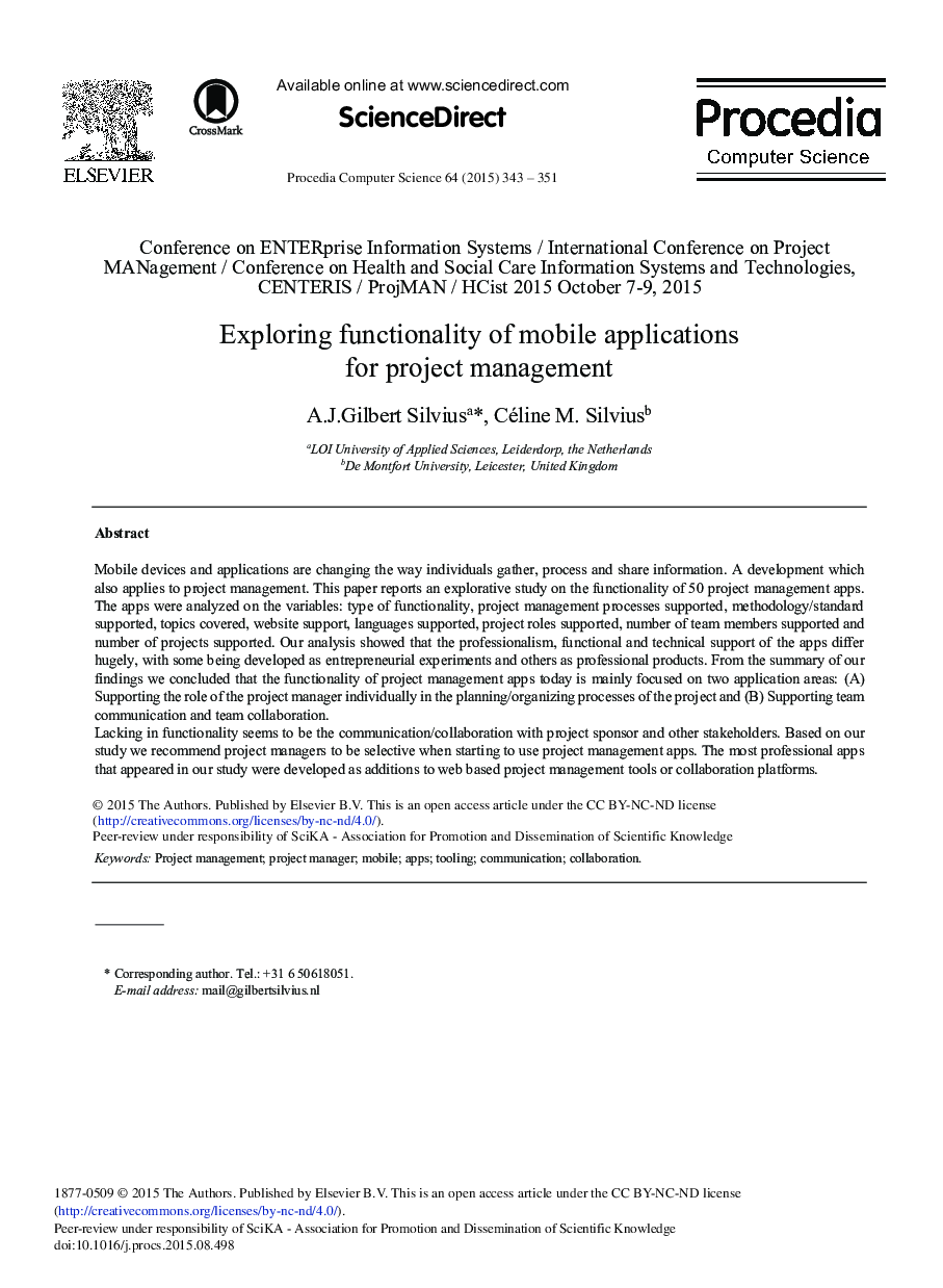 Exploring Functionality of Mobile Applications for Project Management 