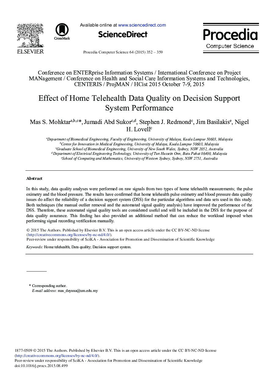 Effect of Home Telehealth Data Quality on Decision Support System Performance 