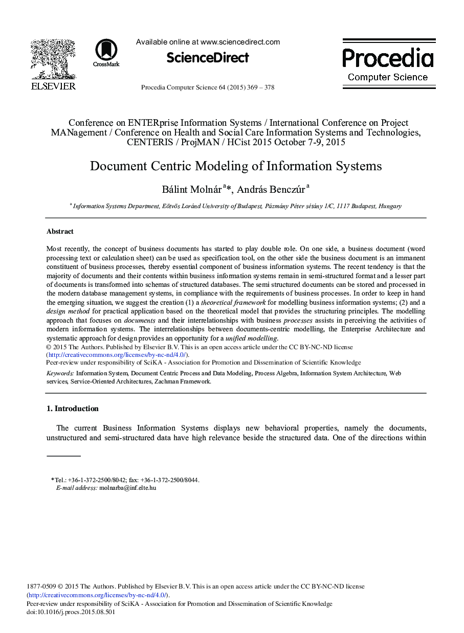 Document Centric Modeling of Information Systems 