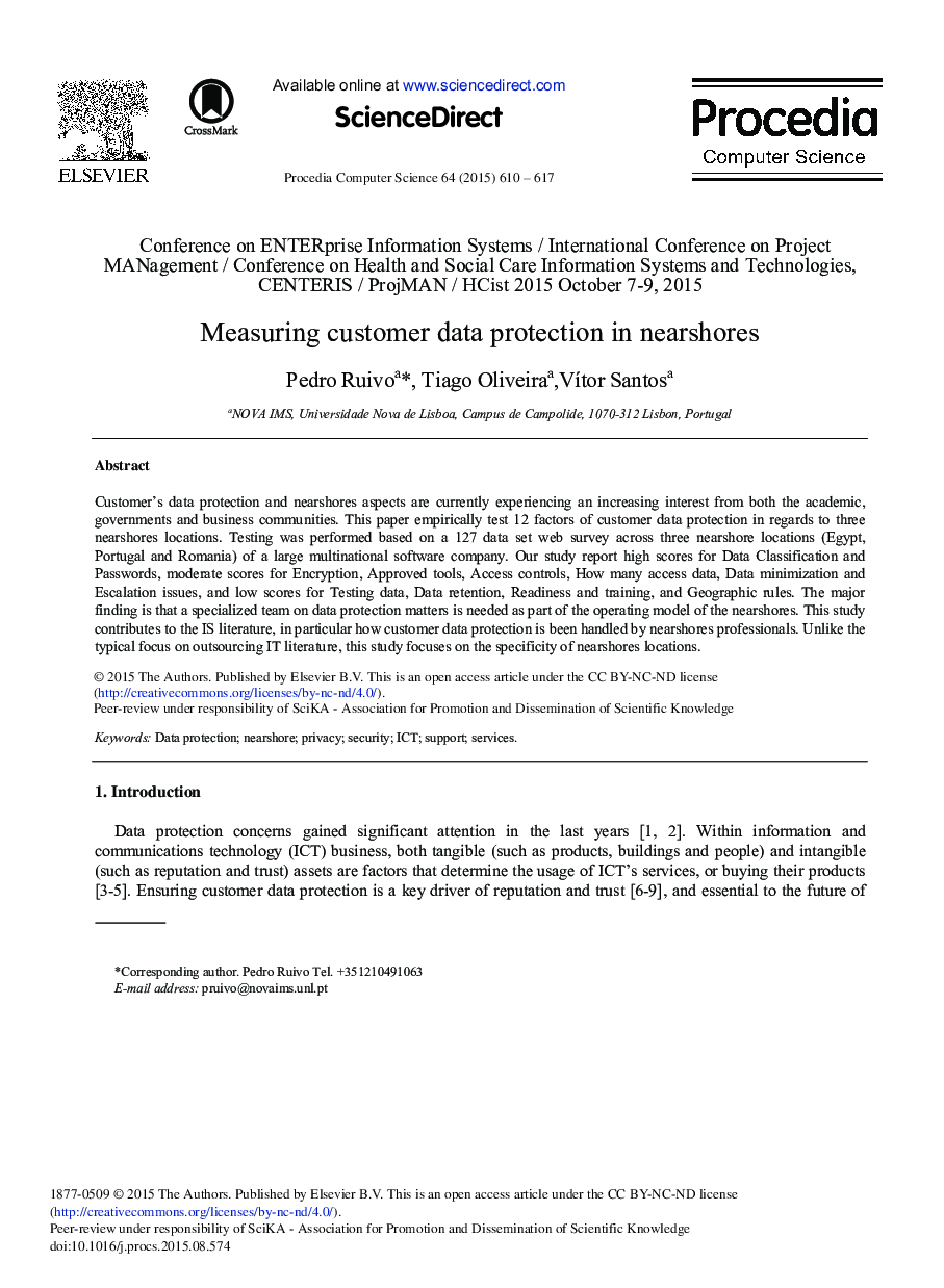 Measuring Customer Data Protection in Nearshores 