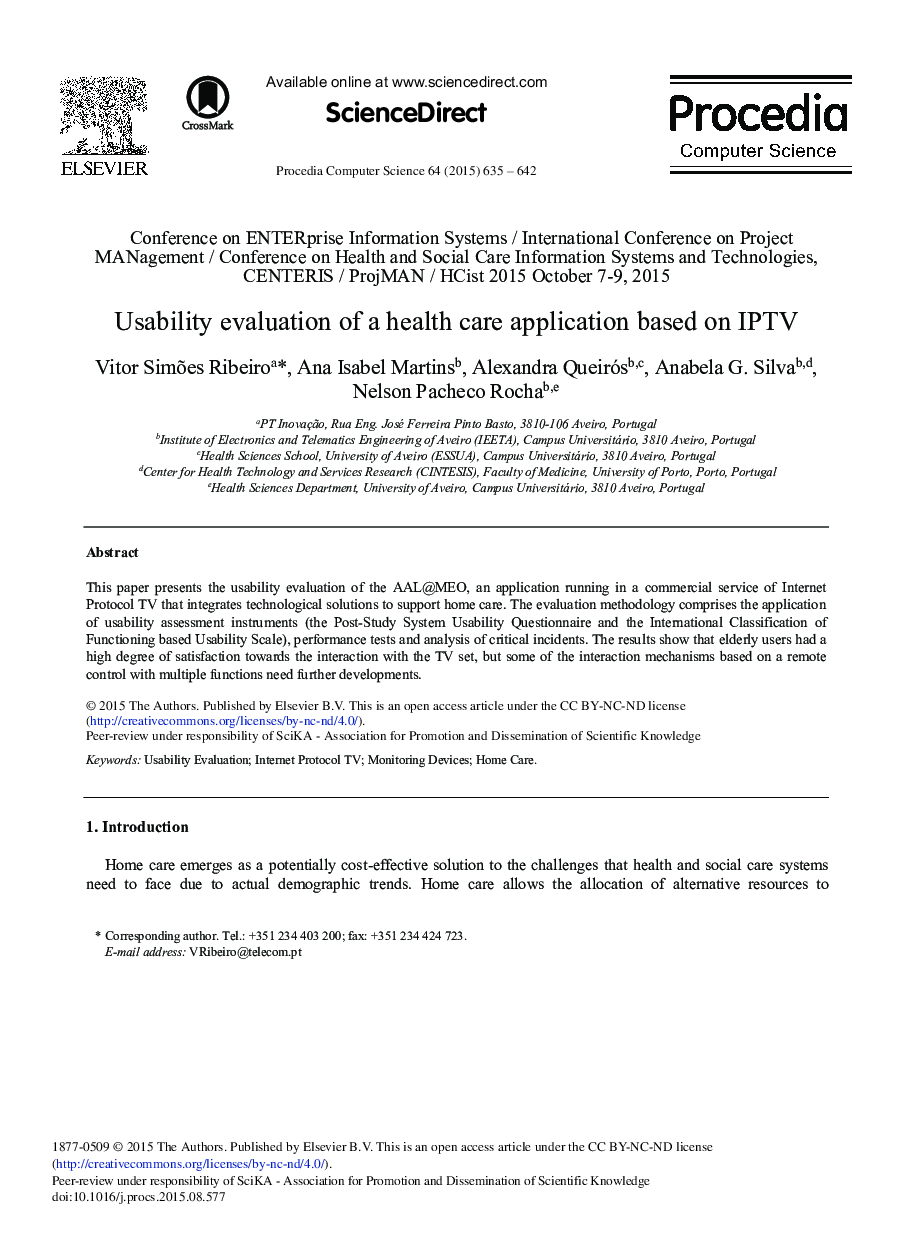 Usability Evaluation of a Health Care Application Based on IPTV 