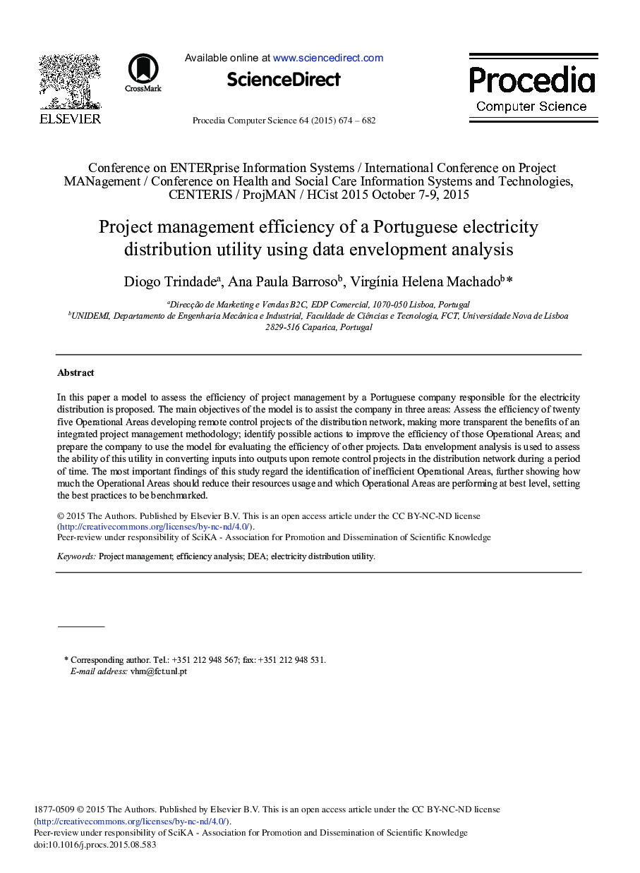 Project Management Efficiency of a Portuguese Electricity Distribution Utility Using Data Envelopment Analysis 