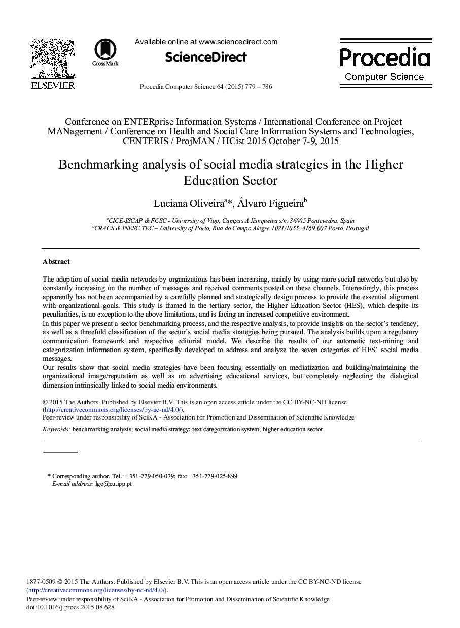 Benchmarking Analysis of Social Media Strategies in the Higher Education Sector 