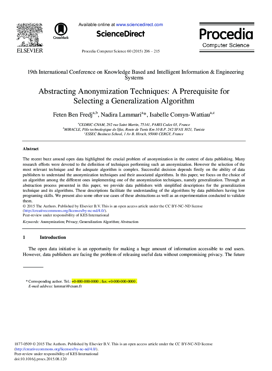 Abstracting Anonymization Techniques: A Prerequisite for Selecting a Generalization Algorithm 