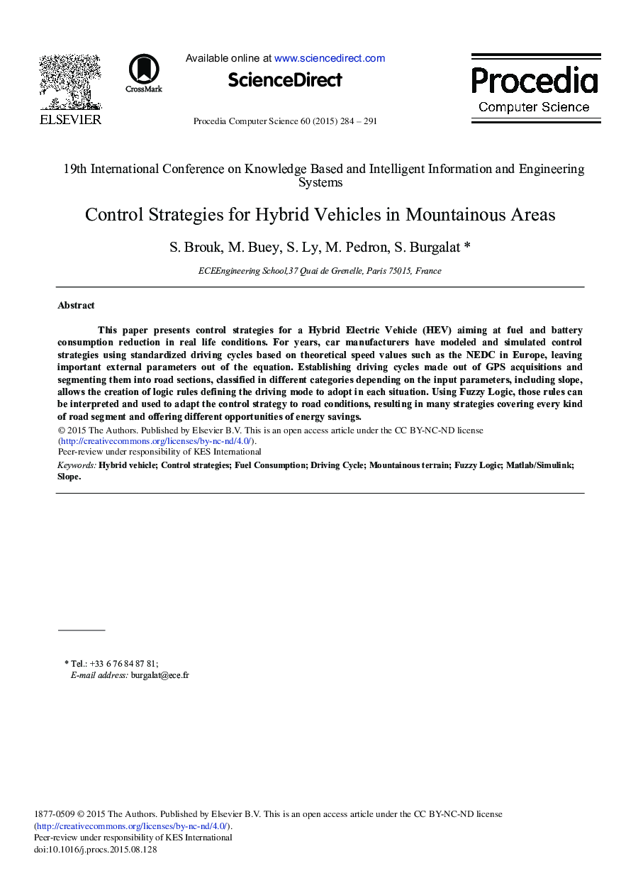 Control Strategies for Hybrid Vehicles in Mountainous Areas 