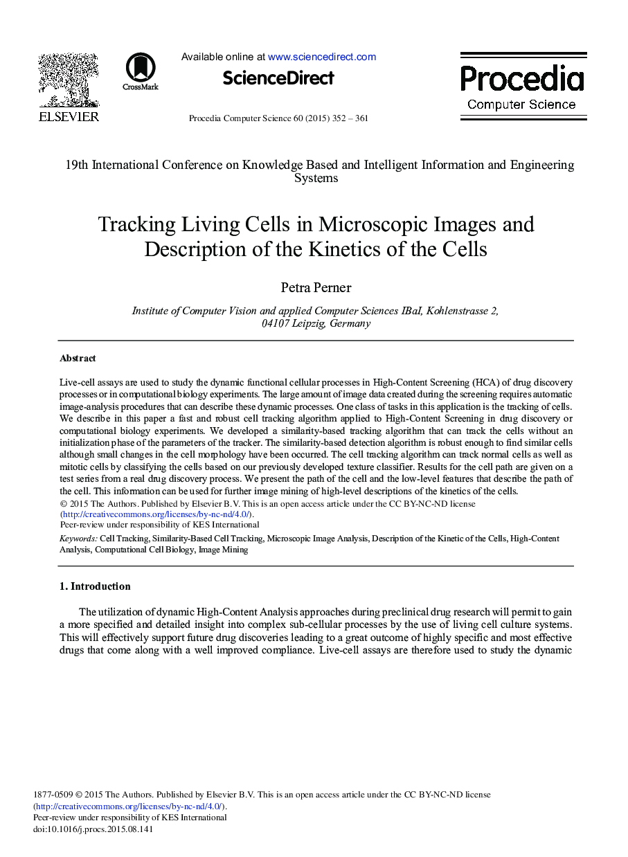 Tracking Living Cells in Microscopic Images and Description of the Kinetics of the Cells 