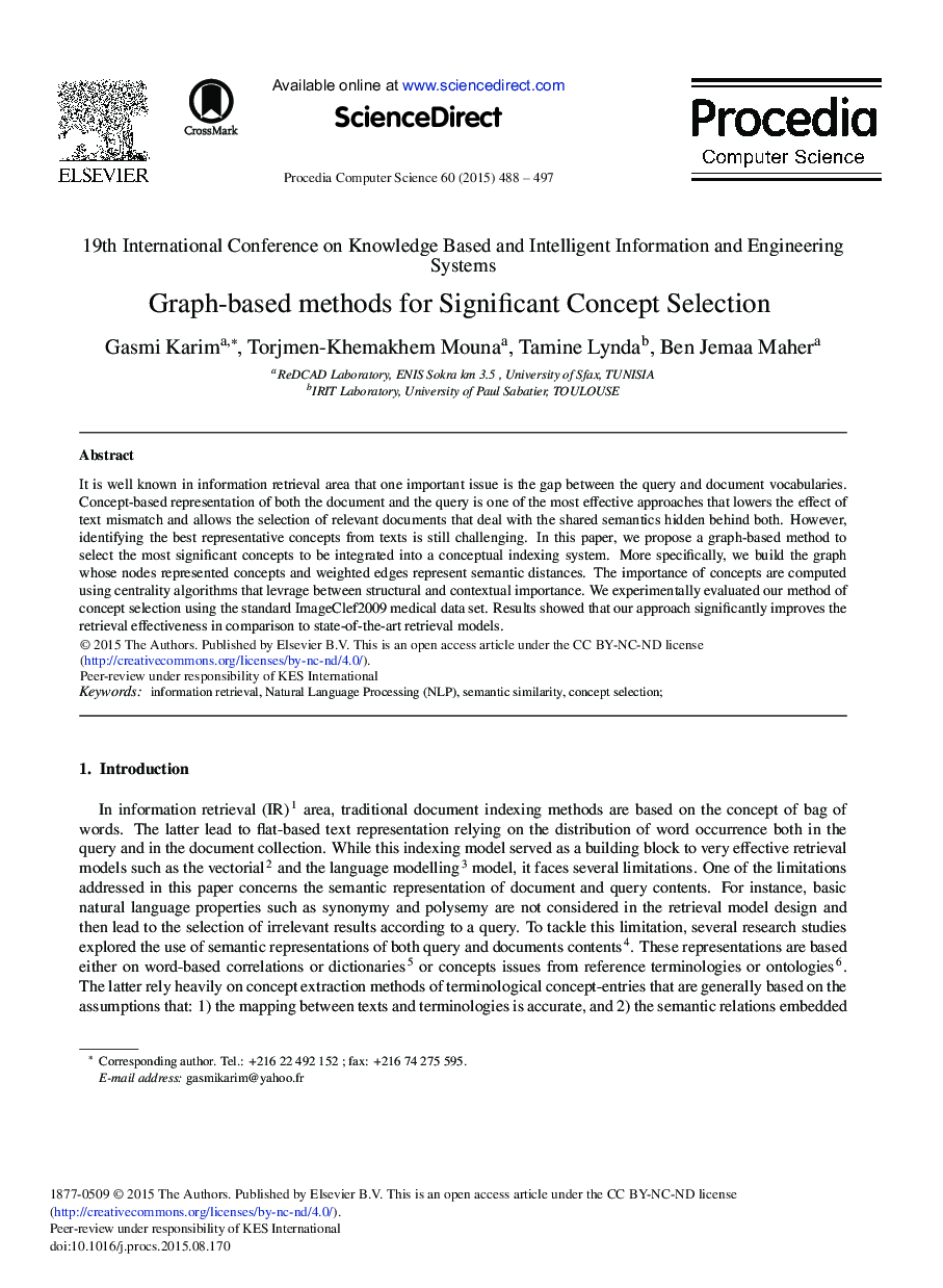 Graph-based Methods for Significant Concept Selection 