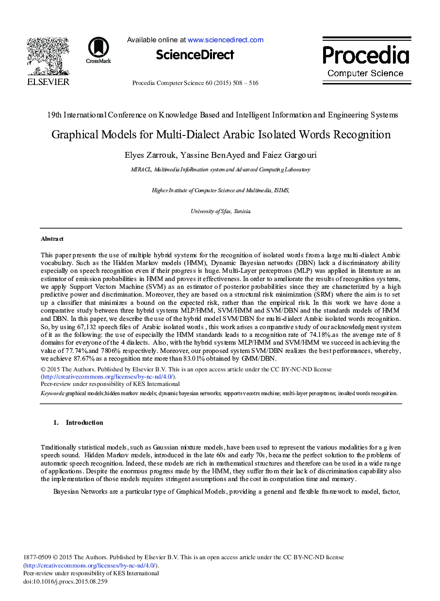 Graphical Models for Multi-dialect Arabic Isolated Words Recognition 
