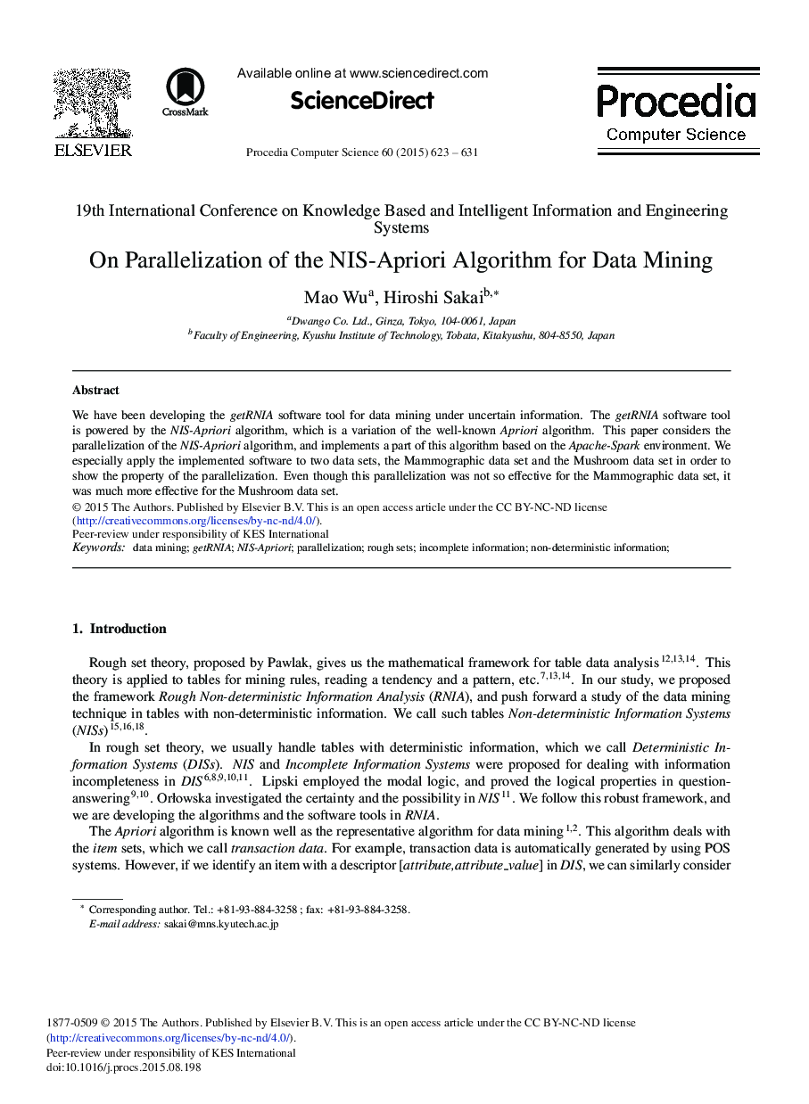 On Parallelization of the NIS-apriori Algorithm for Data Mining 