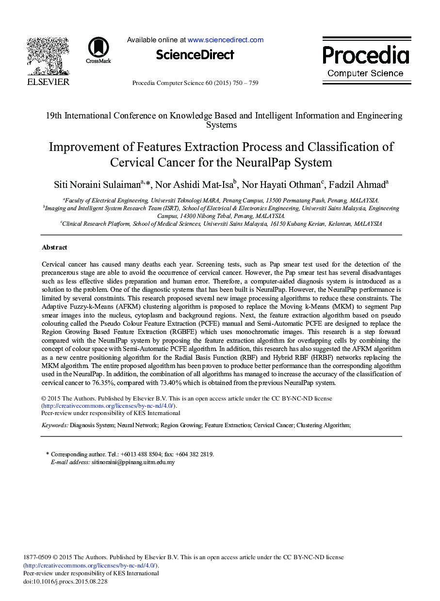 Improvement of Features Extraction Process and Classification of Cervical Cancer for the NeuralPap System 