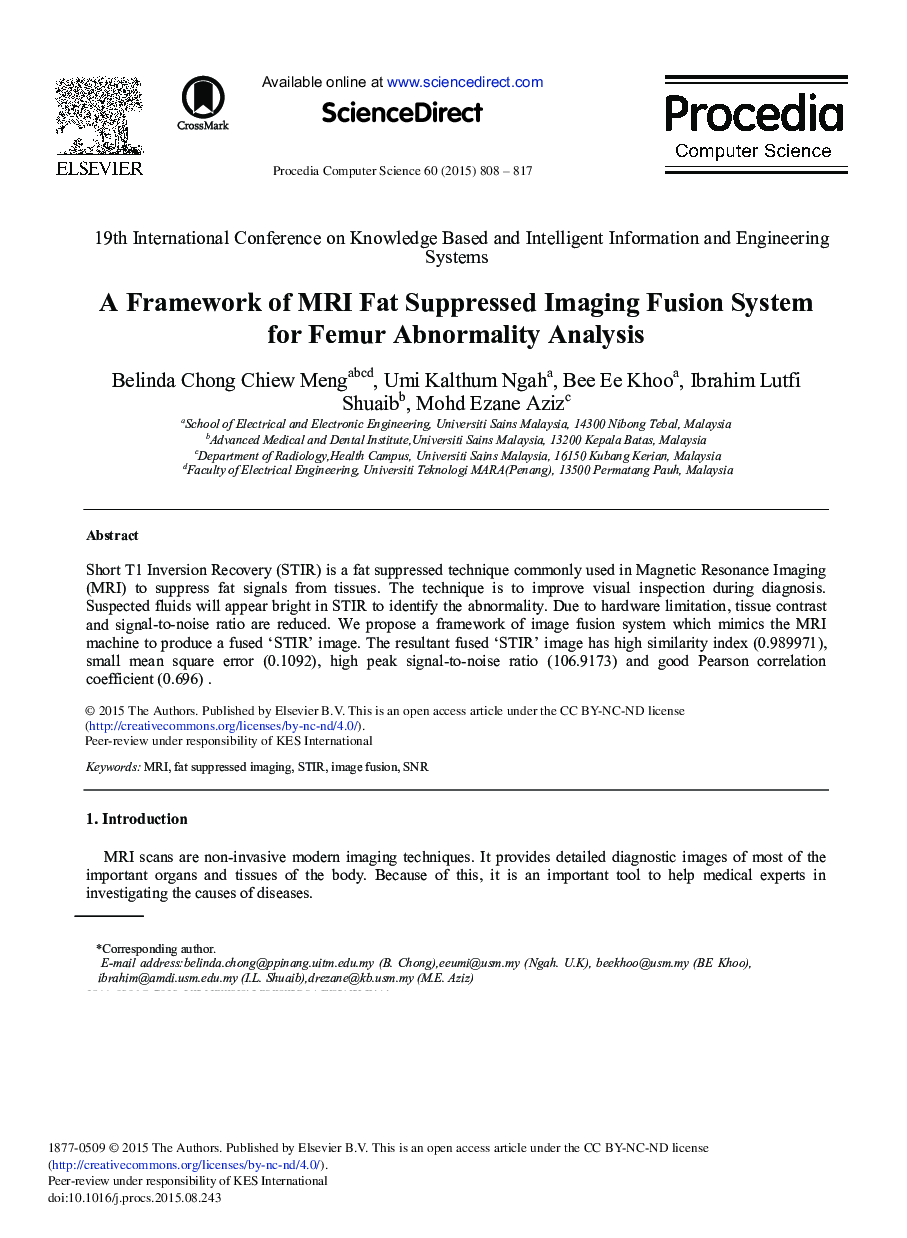 A Framework of MRI Fat Suppressed Imaging Fusion System for Femur Abnormality Analysis 