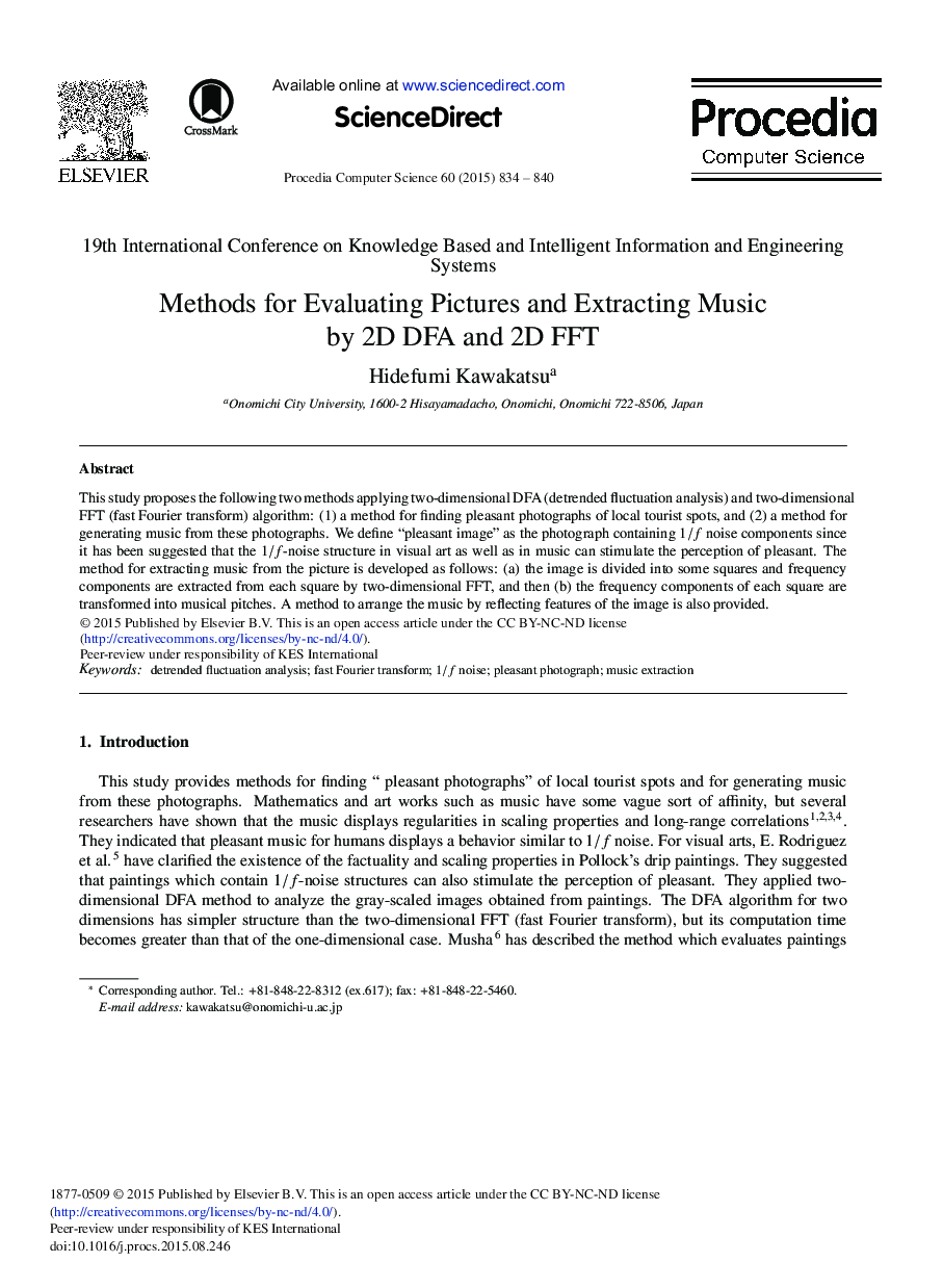 Methods for Evaluating Pictures and Extracting Music by 2D DFA and 2D FFT 