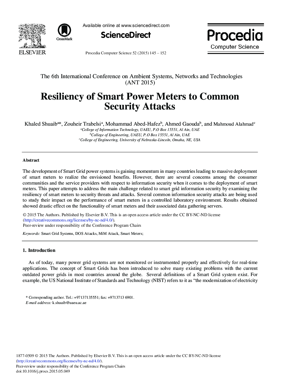 Resiliency of Smart Power Meters to Common Security Attacks 