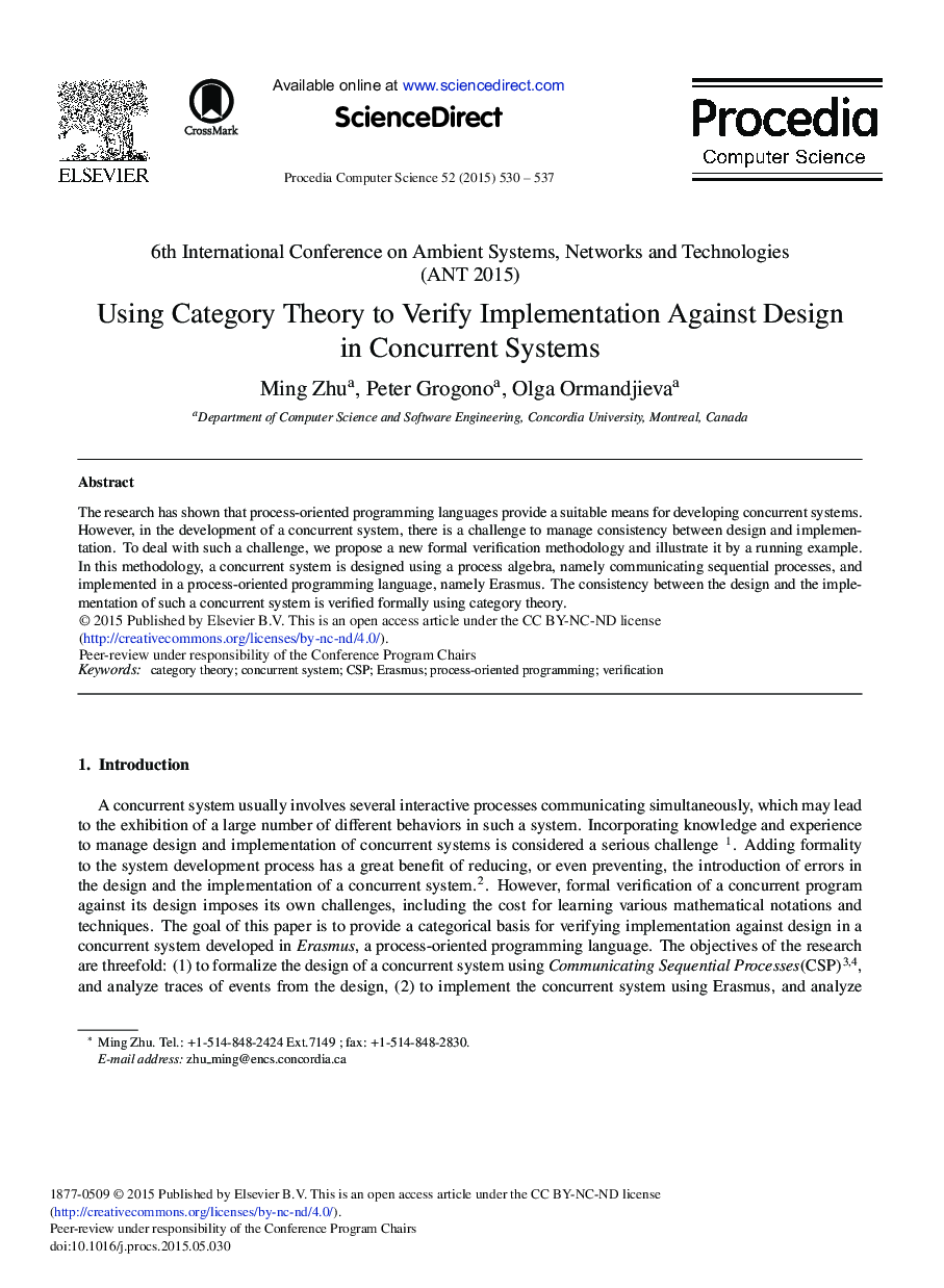 Using Category Theory to Verify Implementation Against Design in Concurrent Systems 